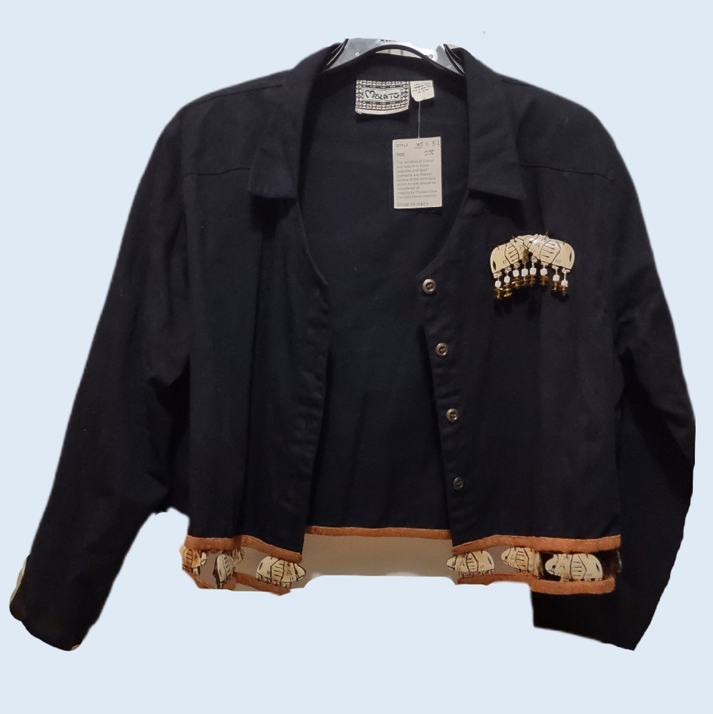 Molato 2-pc Vintage Black Dress & Jacket Elephant Tribal